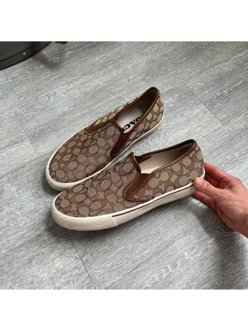 Brown / Cream Official Coach All Over Print Slip On Shoes / Sneakers